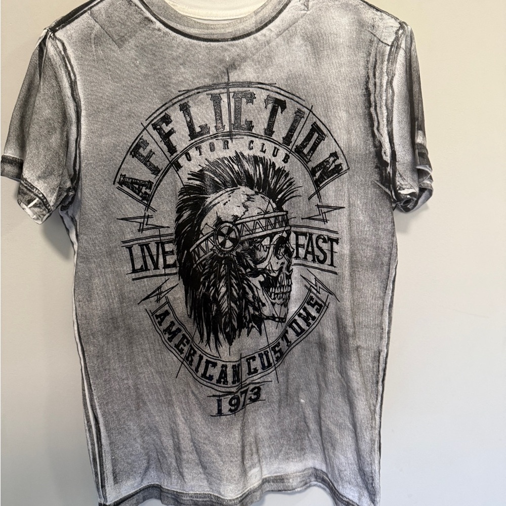 Affliction Skull Emblem Tee in Black and White